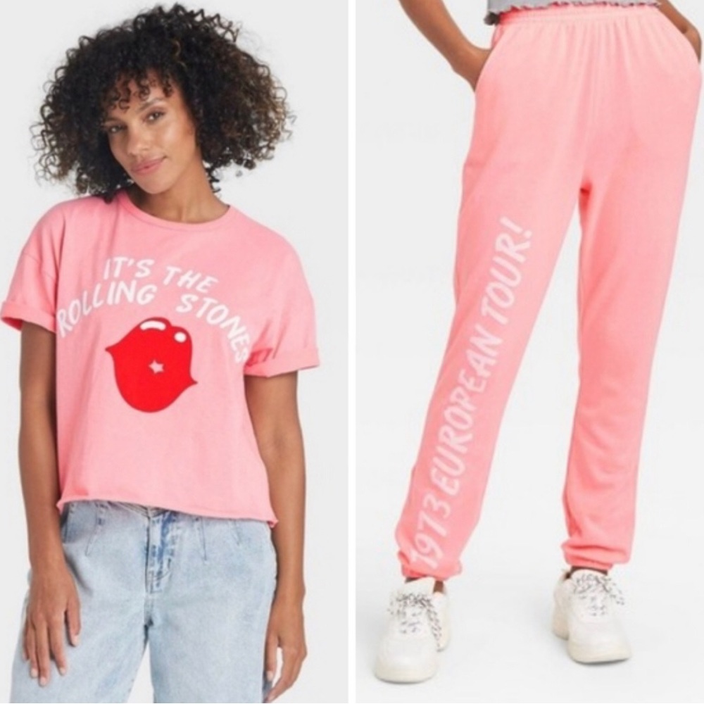 BNWT Pink Rolling Stones Sweatpant and Top Outfit!